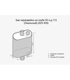 Бак на трубе 55л д.115 Овальный (439 0,8мм) МП