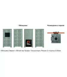 Печь Эверест "Легкий пар Профи" каменка из нерж. стали, Талькохлорит, S-50 мм, Резная (3 стороны)