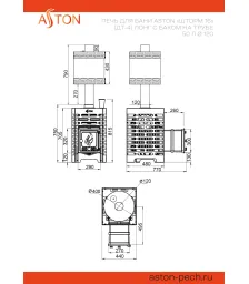 Печь для бани ASTON «Шторм 16» (ДТ-4) Лонг с баком на трубе 50л Ø120 (AISI 439) «ШТОРМ» (круглый)