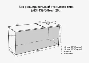 Бак расширительный открытого типа (439 0,8мм) 20л
