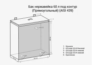 Бак под контур 60л Прямоуг (439 0,8мм)