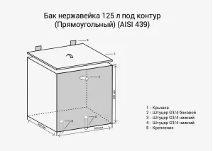 Бак под контур 125л Прямоуг (439 0,8мм)