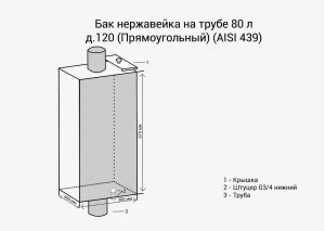 Бак на трубе  (Прямоуг) (AISI 439) L-800 (ММ)